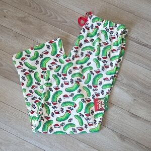 White Holiday Pickle Print Unisex Pajama Pants Large